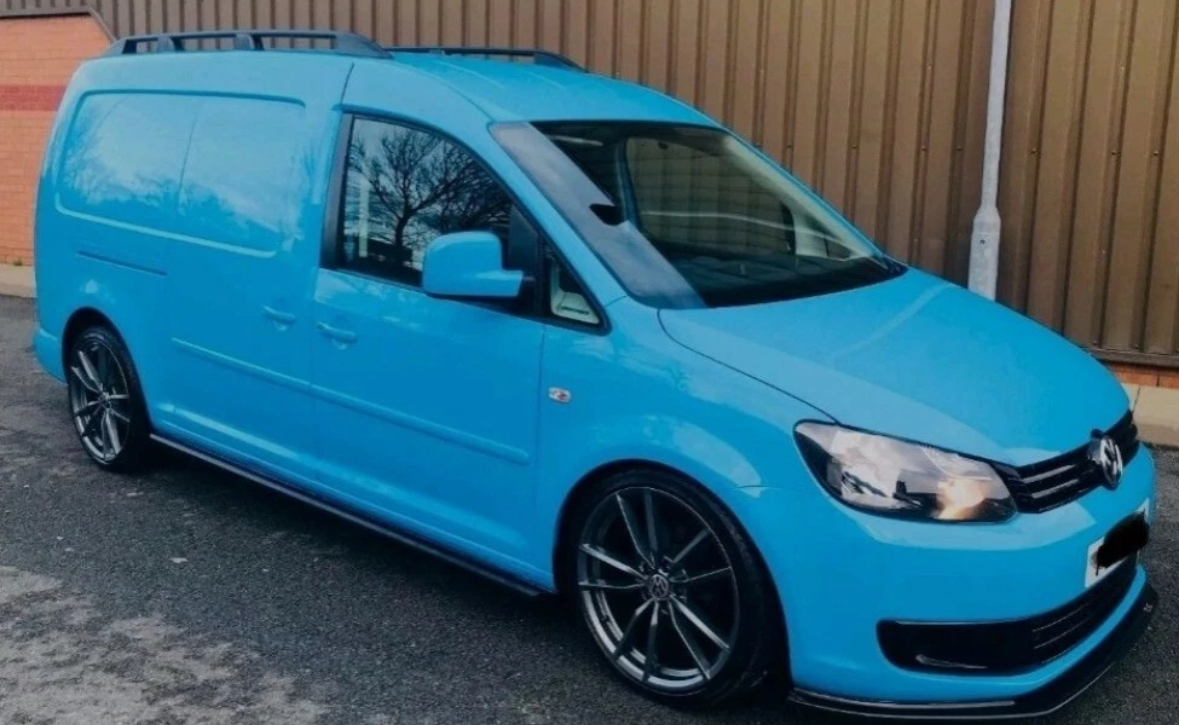 VW CADDY 2K MAXI 2K SIDE LOADING DOOR RAIL COVER LEFT & RIGHT SIDE 2004 - 2020 PAINTED IN BRITISH GAS BLUE