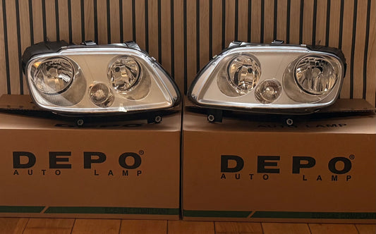 VW CADDY MK3 CHROME HEADLIGHTS QUAD | 3POD | 2004-2010 2K LIGHTS